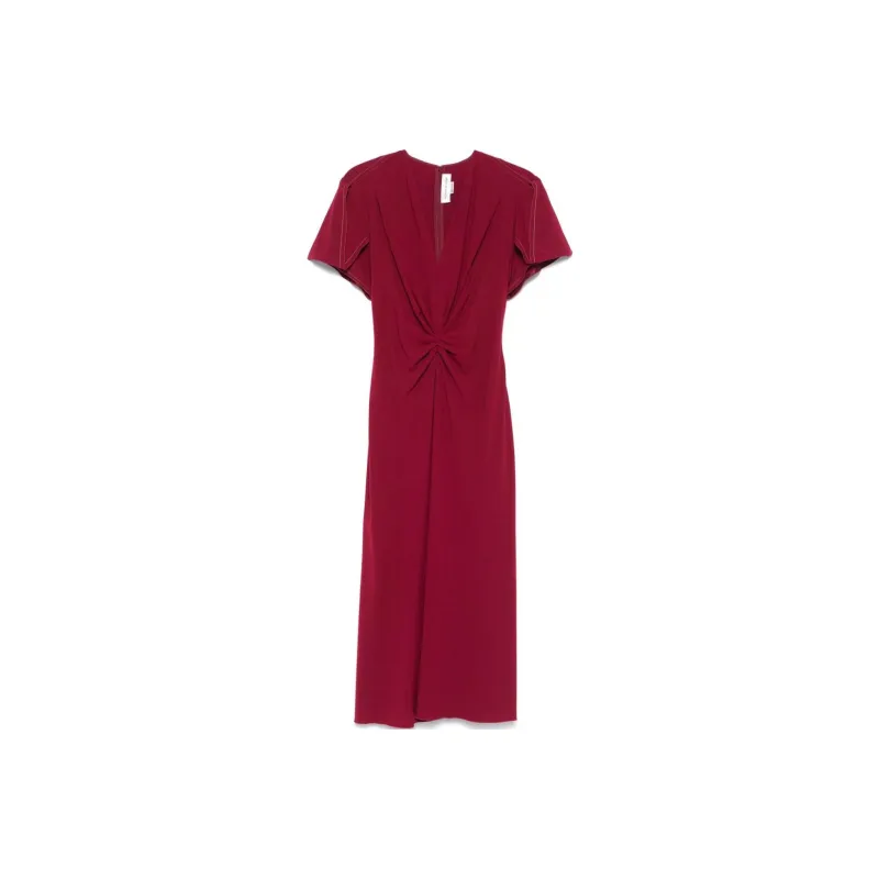 Victoria Beckham Gathered V neck Midi Dress-0