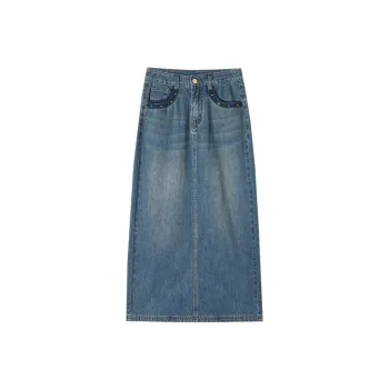 HIPPIEMISS Denim Long Skirts Women's Vintage Blue