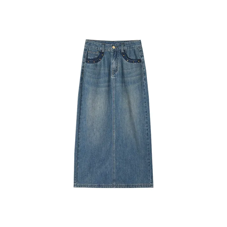 HIPPIEMISS Denim Long Skirts Women's Vintage Blue-0