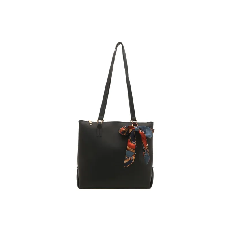 TOUTSEUL YOLO Pu Tote Bag, Shoulder Bag Regular Women's Black/Light Brown/Dark Brown-0