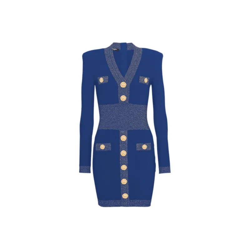 BALMAIN Long-Sleeved Dresses Women's Blue-0