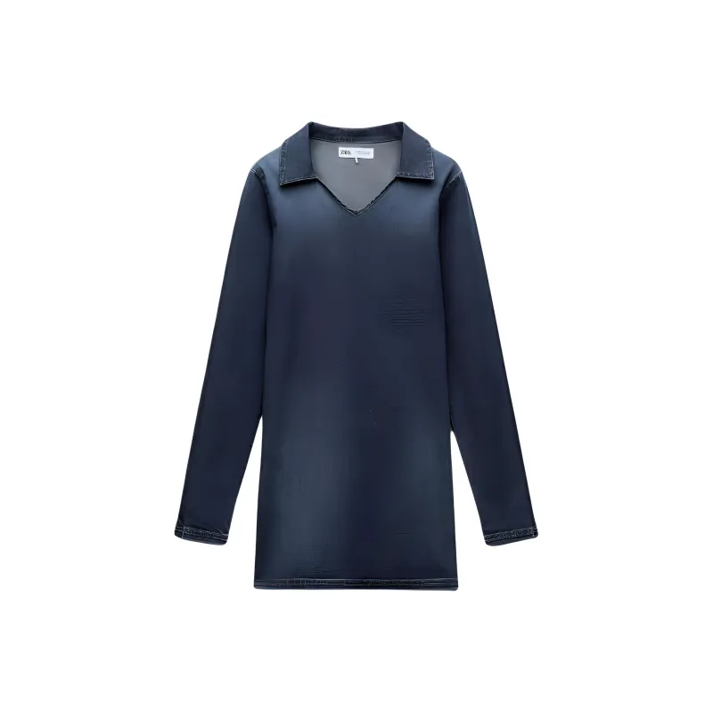 ZARA Long Sleeved Dresses Women's Blue-0