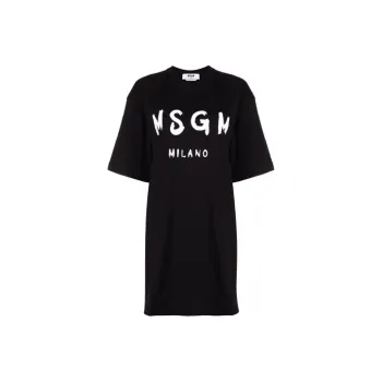 MSGM Logo Printed Crewneck T Shirt Dress