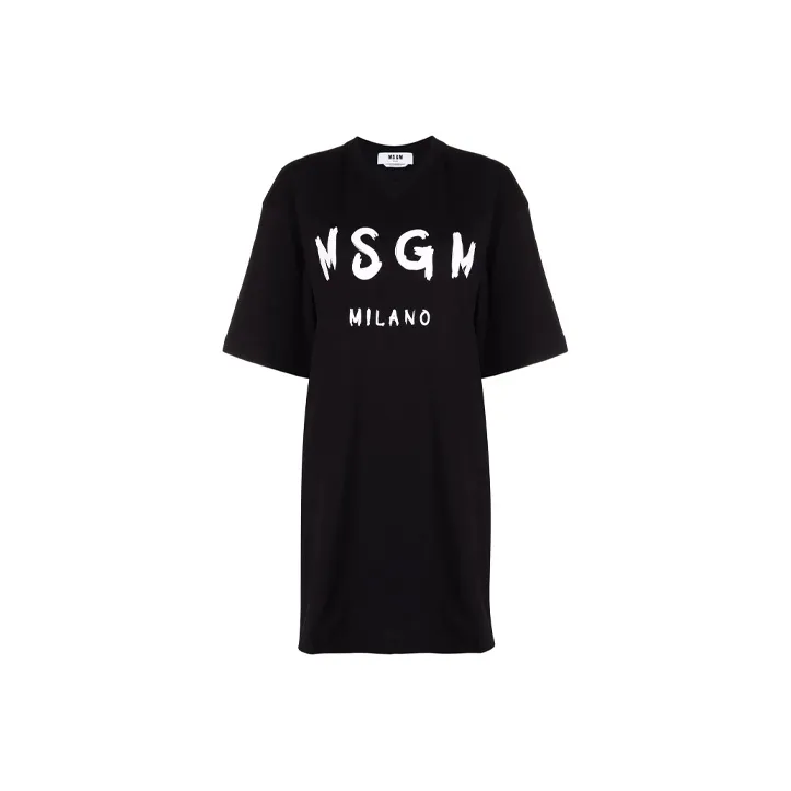MSGM Logo Printed Crewneck T Shirt Dress-0