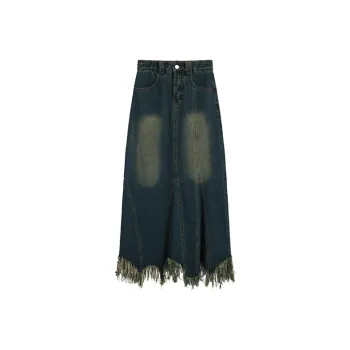 HUASJ Denim Long Skirts Women's Blue