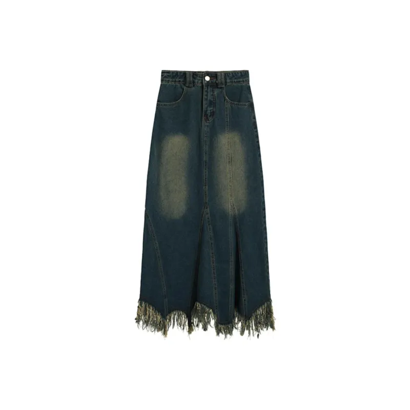 HUASJ Denim Long Skirts Women's Blue-0