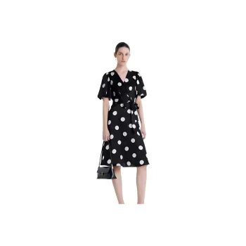 GOELIA Short Sleeved Dress Women's Black With White Dot