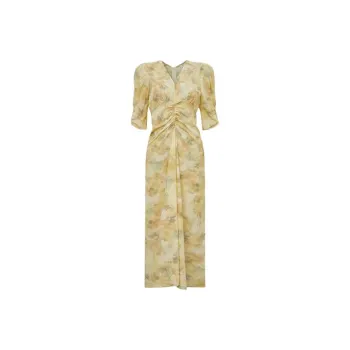 ZHIZHI Short Sleeved Dress Women's Ivory Yellow