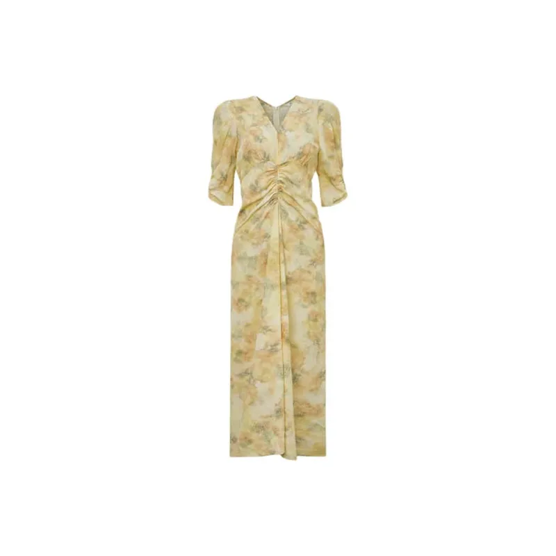 ZHIZHI Short Sleeved Dress Women's Ivory Yellow-0