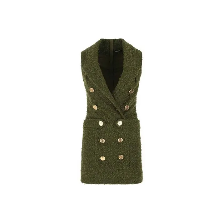 BALMAIN Sleeveless Dress Women's Green-0