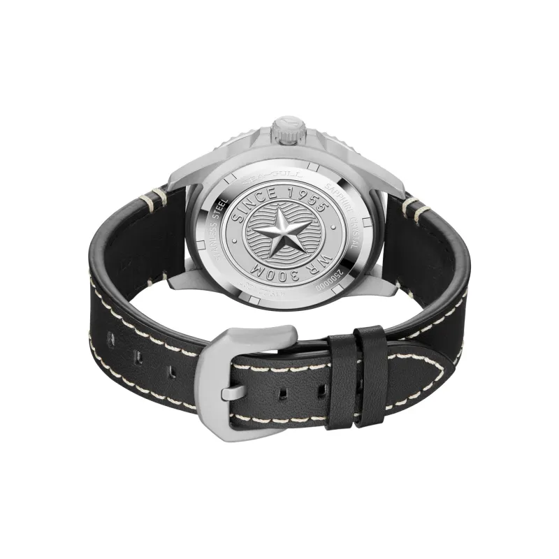 Sea Gull Ocean Automatic Mechanical Movement Genuine Leather Strap Watch Men's Watches Black Dial-3