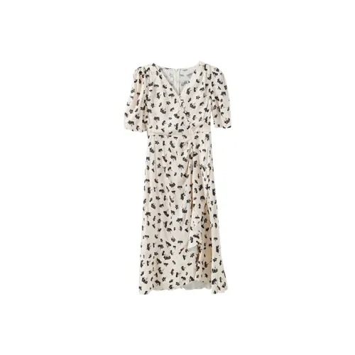 YUMOMO STAR Short Sleeved Dresses Women's Beige With Floral