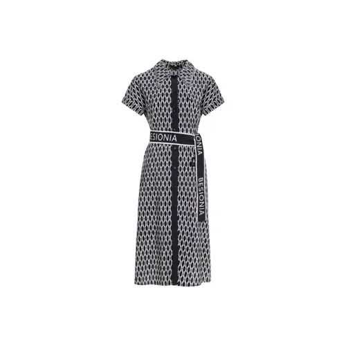 BESIONIA SS23 Short Sleeved Dress Women's Black White Pattern