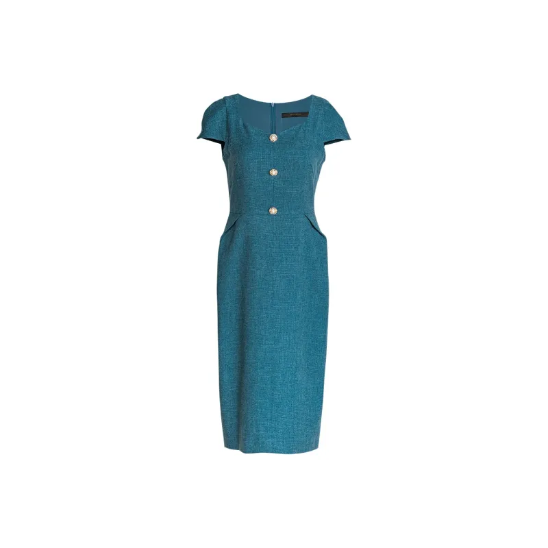 ROEYSHOUSE Short Sleeved Dresses Women's Peacock Blue-0