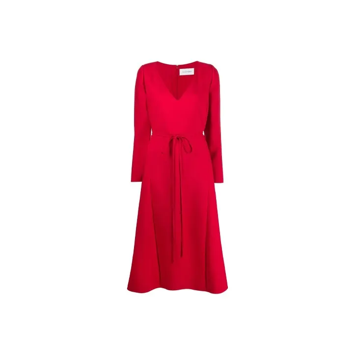 Valentino Long Sleeved Dresses Women's Red-0