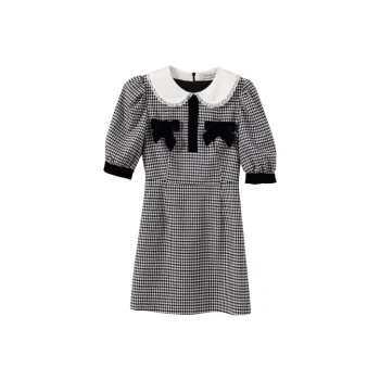 YUMOMO STAR Short Sleeved Dresses Women's Black White Plaid