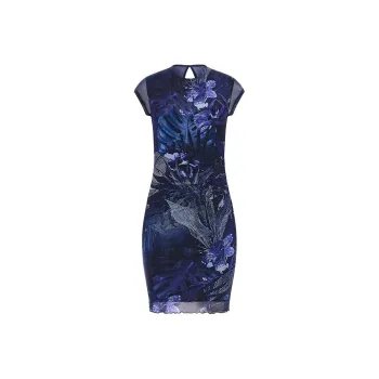 GUESS All Over Print Dress Short Sleeved Dresses Women's Blue