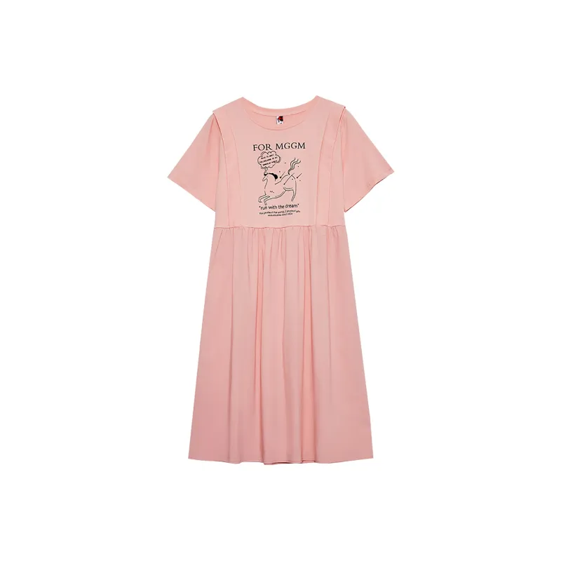MUGUOGUOMU Short Sleeved Dresses Women's Pink-0