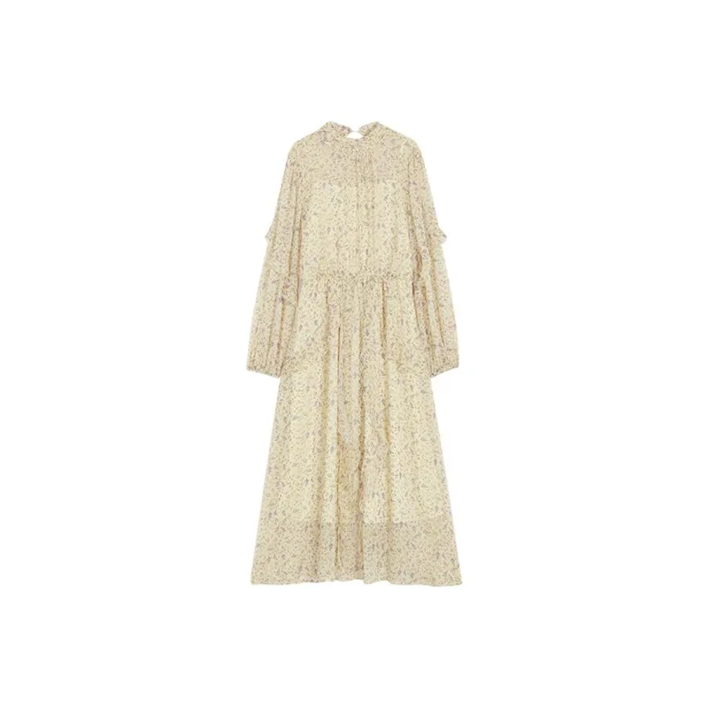 CHACHASTU Long-Sleeved Dresses Women's Small Yellow Flower-0