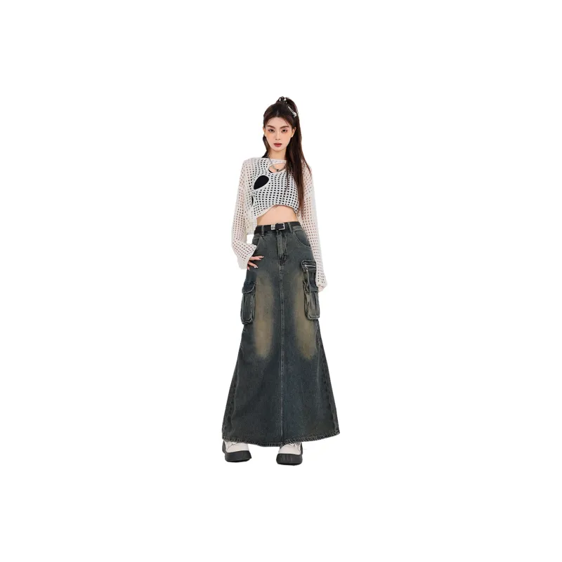 Concubine Zhu Denim Long Skirt Women's Concrete Gray-0