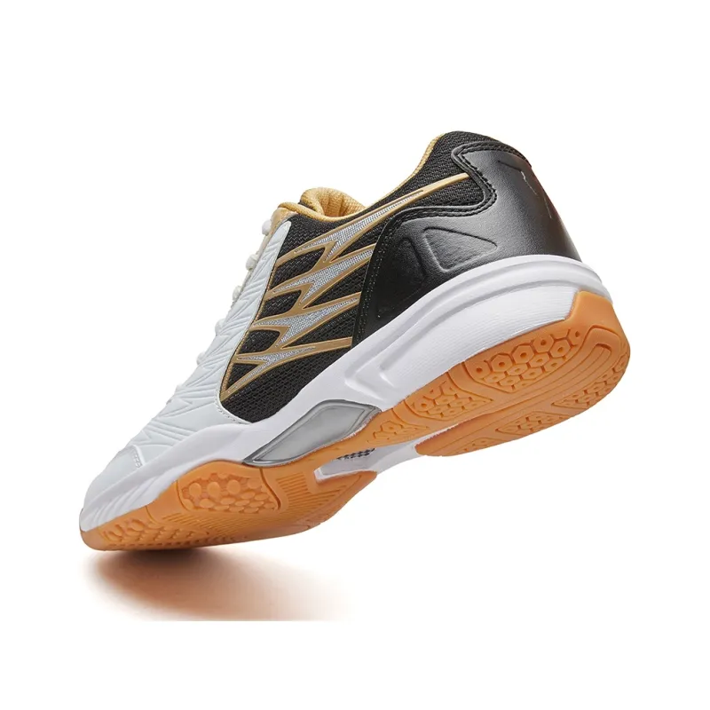 VOIT Cushioning, Slip Resistant, And Abrasion Resistant Low Top Badminton Shoes Unisex White Black Gold-3