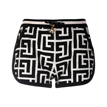 BALMAIN Maxi Monogram Knitted Shorts 'Ivoire/Noir'