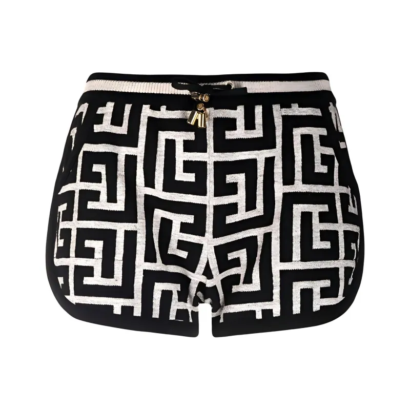 BALMAIN Maxi Monogram Knitted Shorts 'Ivoire/Noir'-0
