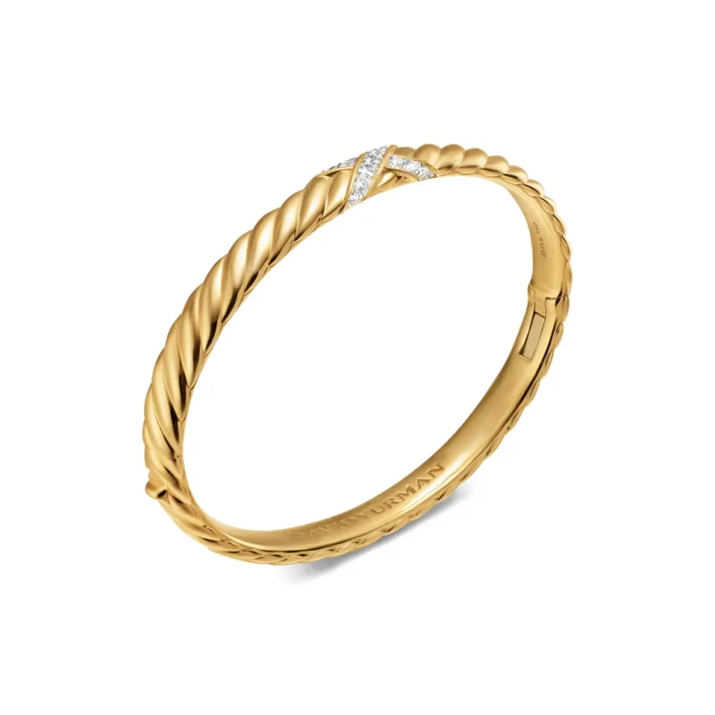 David Yurman 18K Yellow Gold Sculpted Cable X Center Station Diamond Bracelet-2