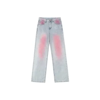 TIBINB Jeans Women's Light Blue Vegetable Pink
