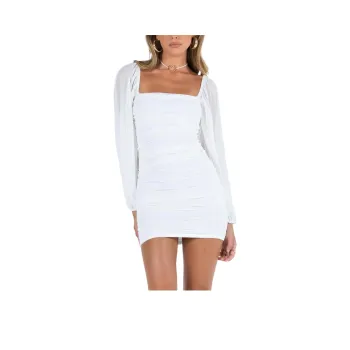 PRINCESS POLLY JOSLYN LONG SLEEVE MINI DRESS Long-Sleeved Dresses Women's WHITE/White