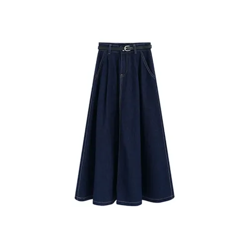 Garbege Denim Long Skirts Women's Dark Blue