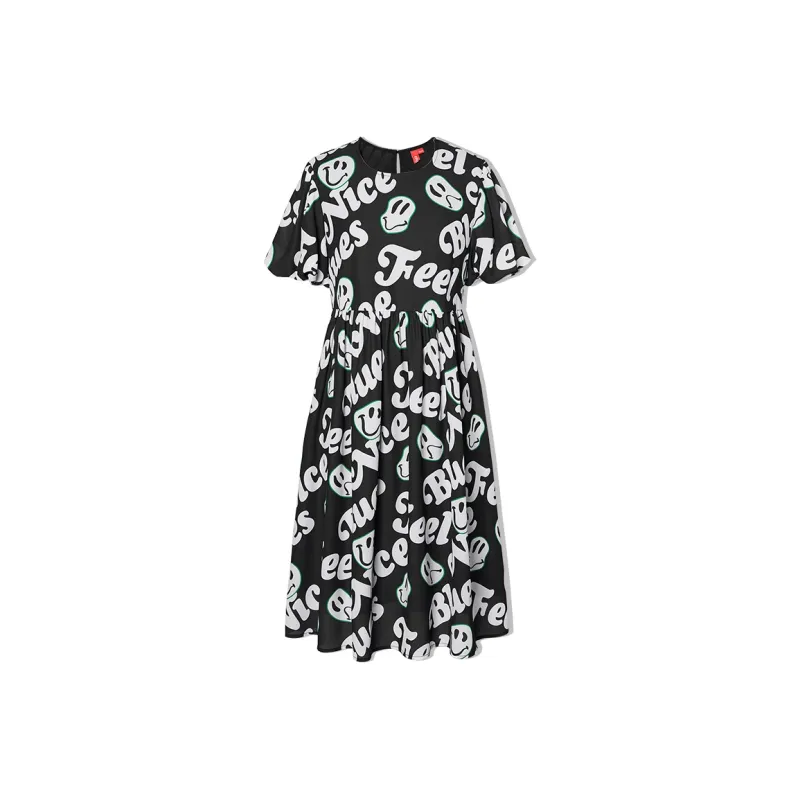 EPTISON WOMAN Short Sleeved Dresses Women's Black With Print-0