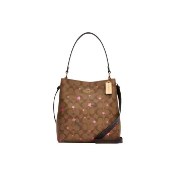 COACH Town Canvas With Leather Bucket Crossbody Bag Medium Size Women's Coffee
