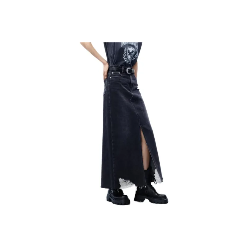 MO&CO Denim Long Skirts Women's Black-0