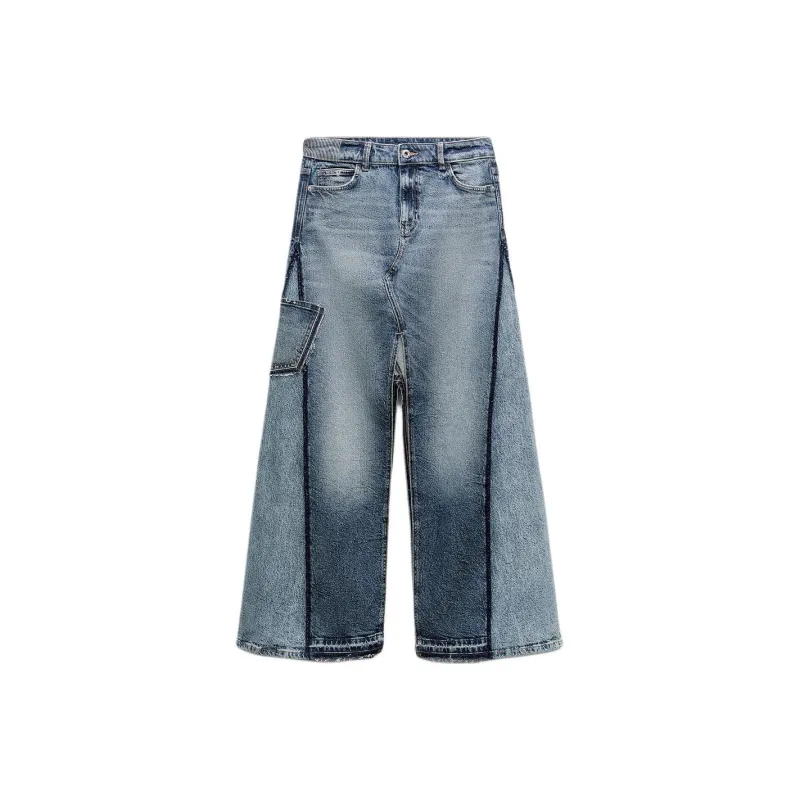ZARA Denim Long Skirts Women's Medium Blue-0
