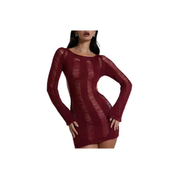 Jaded London Umbra ShreddedMiniDress Long-Sleeved Dresses Women's Burgundy