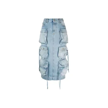 The Attico Midi Denim Skirt 'Sky Blue'