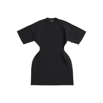 Balenciaga Women's Hourglass Crewneck Short Sleeve Dress Black