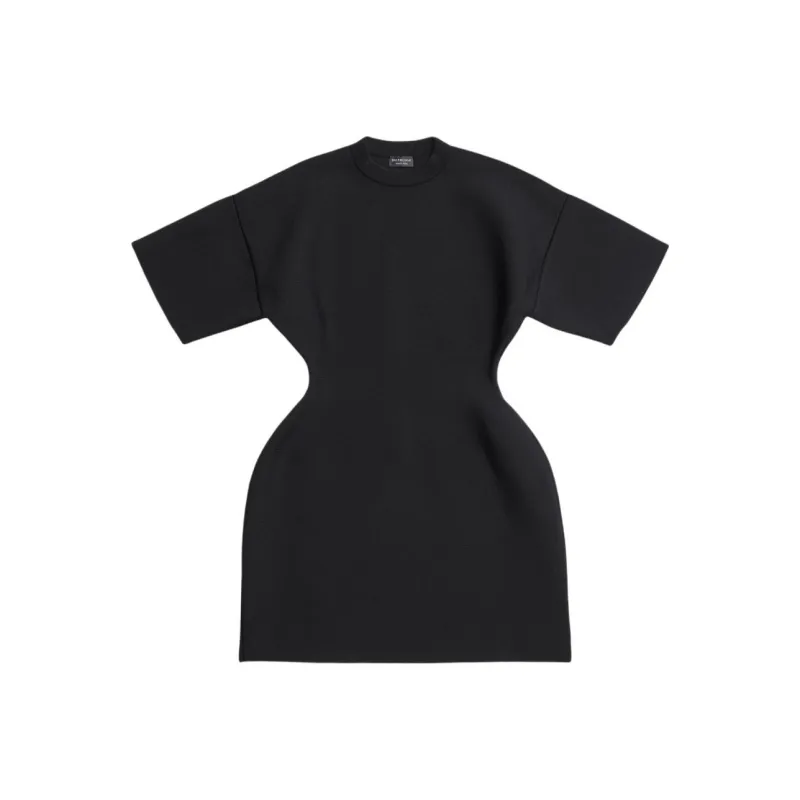Balenciaga Women's Hourglass Crewneck Short Sleeve Dress Black-0