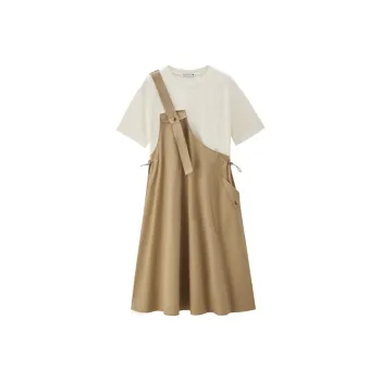 UNIQLO Short-Sleeved Dresses Women's Khaki & White