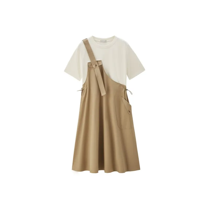 UNIQLO Short-Sleeved Dresses Women's Khaki & White-0