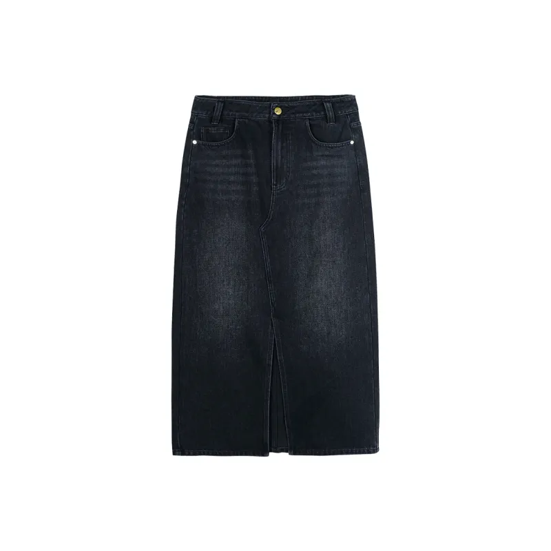 MISSSHINE Denim Long Skirts Women's Black-0
