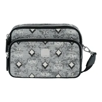 MCM Klassik Visetos Jacquard Fabric Small Square Bag Shoulder Bag, Crossbody Bag Small Size Women's Gray