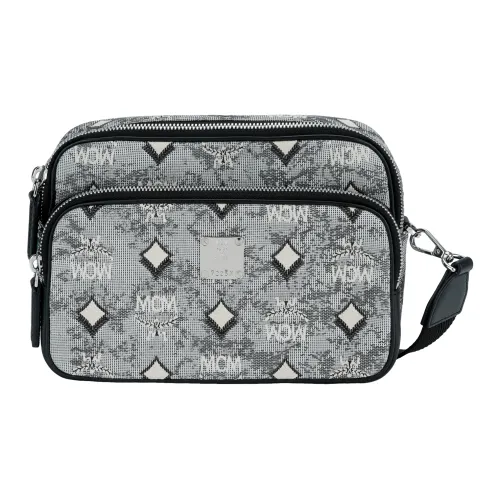 MCM Klassik Visetos Jacquard Fabric Small Square Bag Shoulder Bag, Crossbody Bag Small Size Women's Gray
