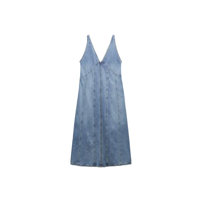 ZARA Sleeveless Dresses Women's Denim Blue-0