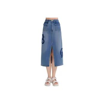 Blood Glitter Denim Long Skirts Women's Blue