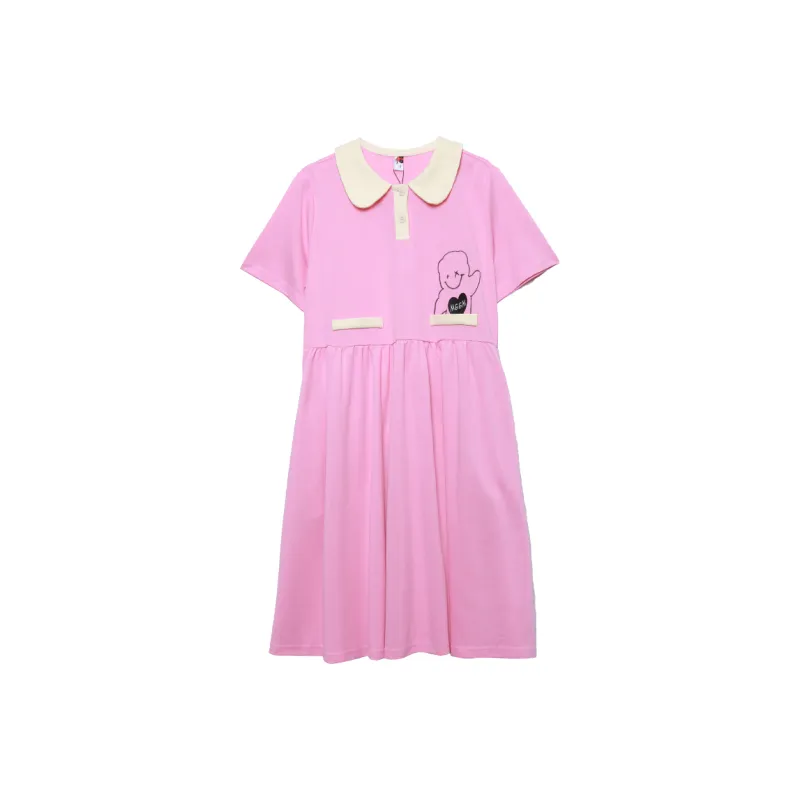 MUGUOGUOMU Short Sleeved Dress Women's Pink-0