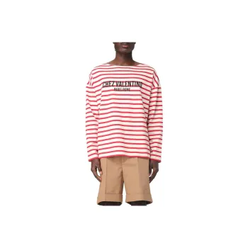 Valentino Striped Logo Printed Crewneck T Shirt