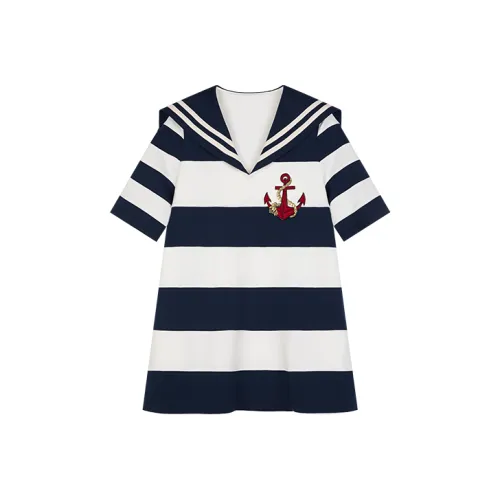 UOOYAA Nautical Collection Short-Sleeved Dresses Women's Stripes