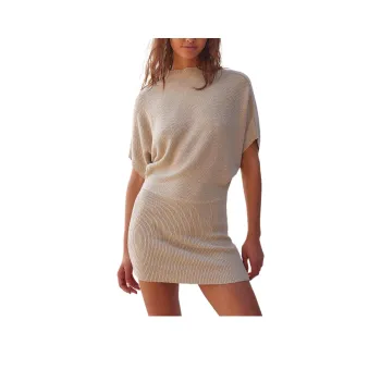 FREE PEOPLE Amara Sweater Mini Short-Sleeved Dresses Women's French Oak